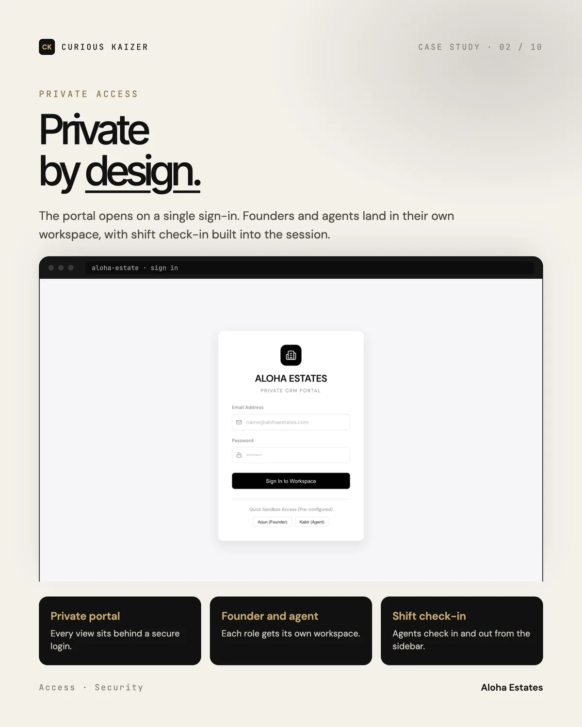 Aloha Estates CRM portal: Private Access