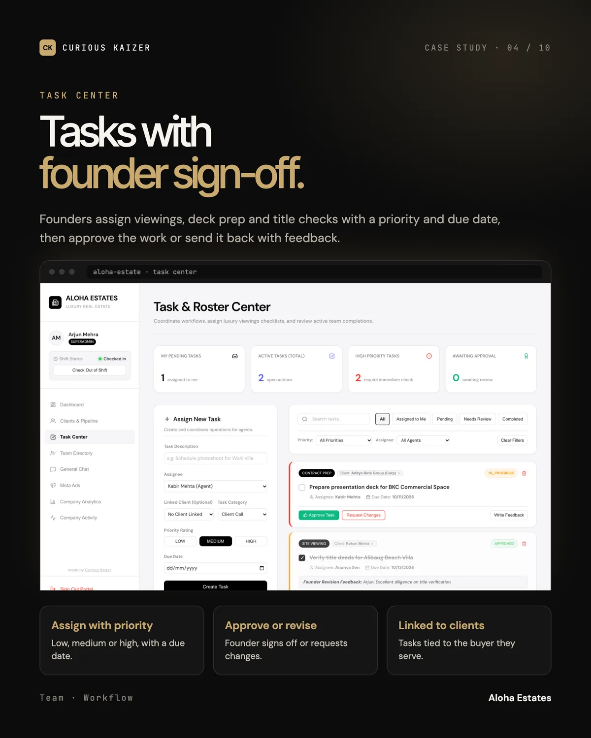 Aloha Estates CRM portal: Task Center