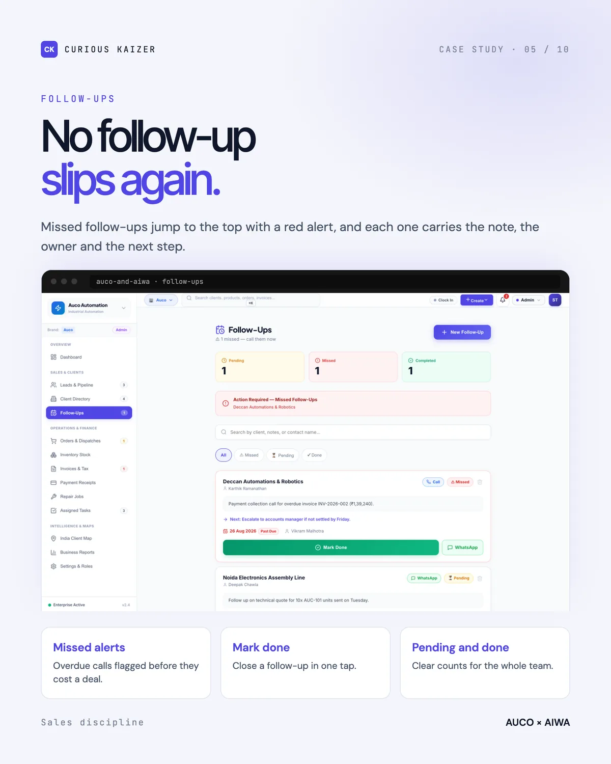 AUCO × AIWA business portal: Follow-Ups