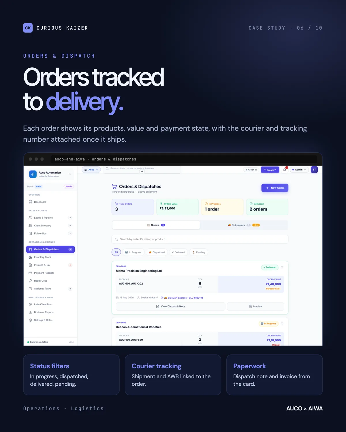 AUCO × AIWA business portal: Orders & Dispatch
