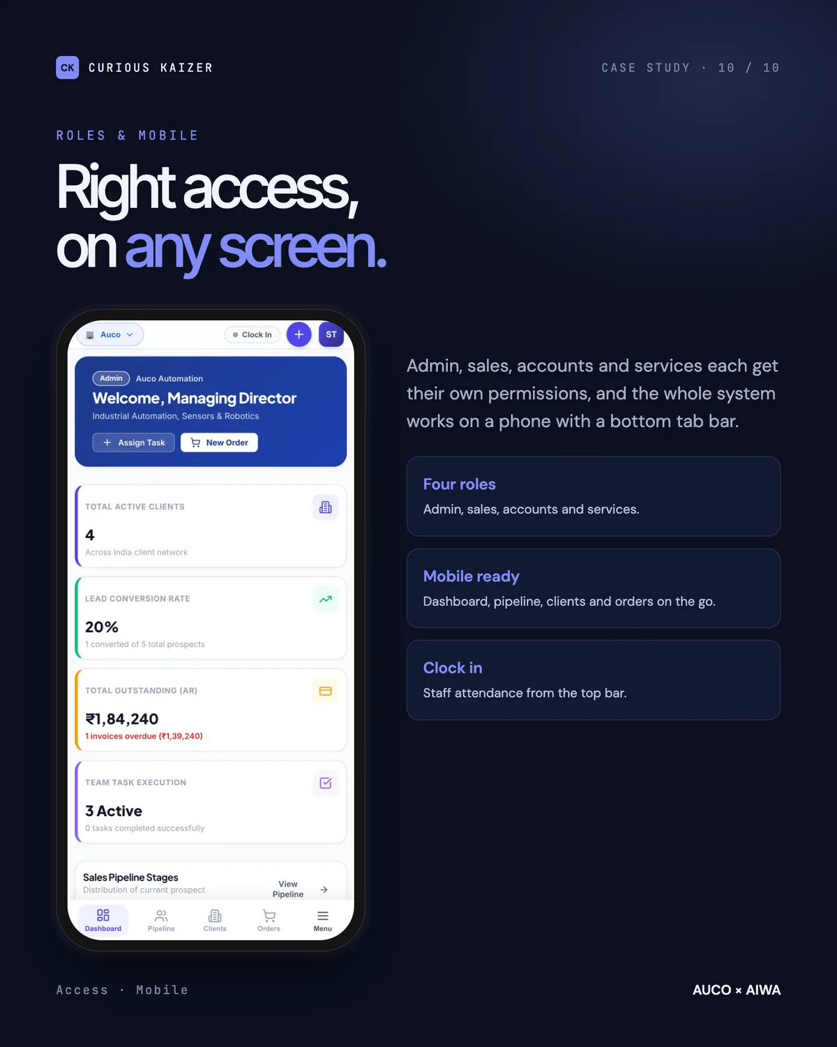 AUCO × AIWA business portal: Roles & Mobile
