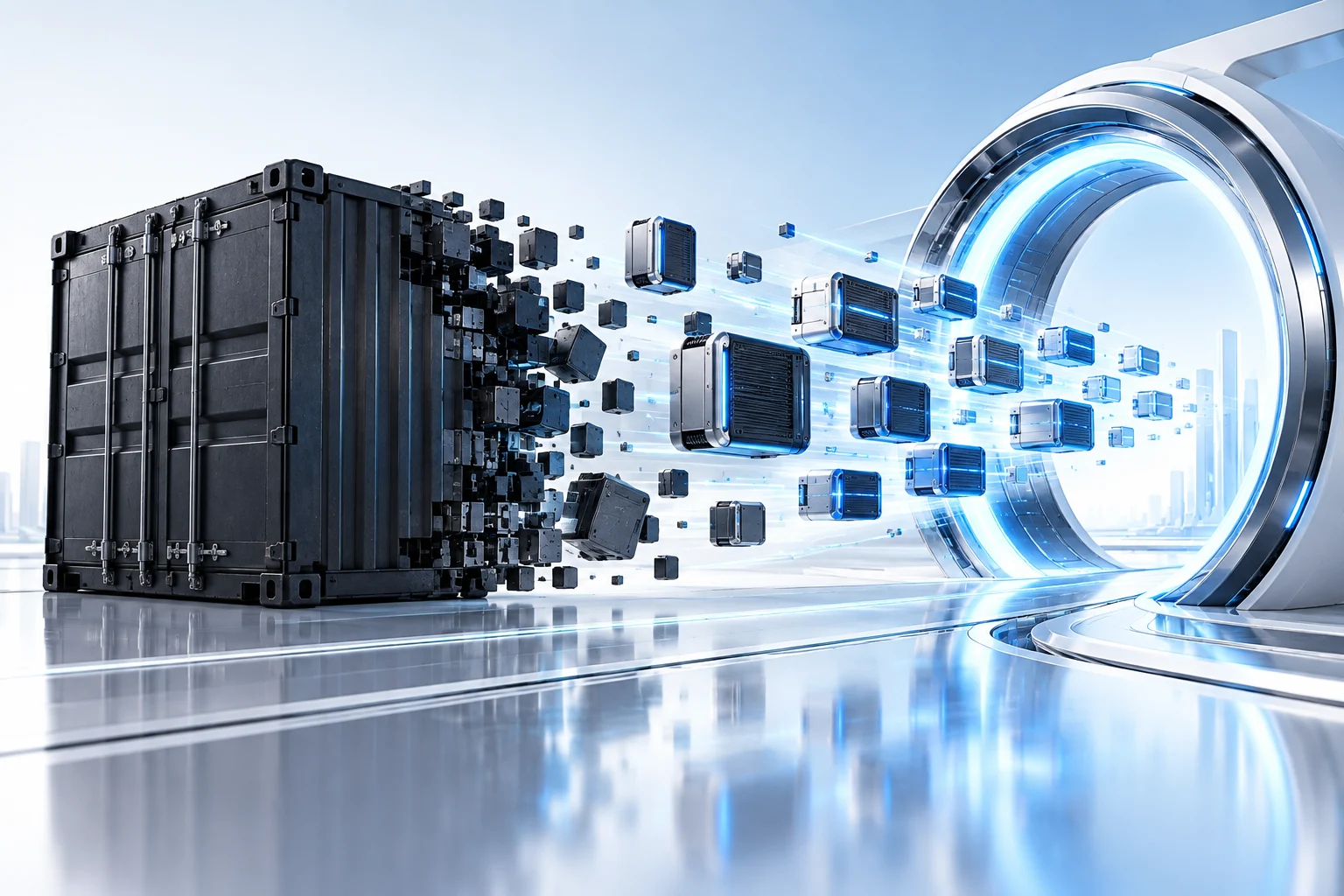 Large software container transforming into fast modular WebAssembly components