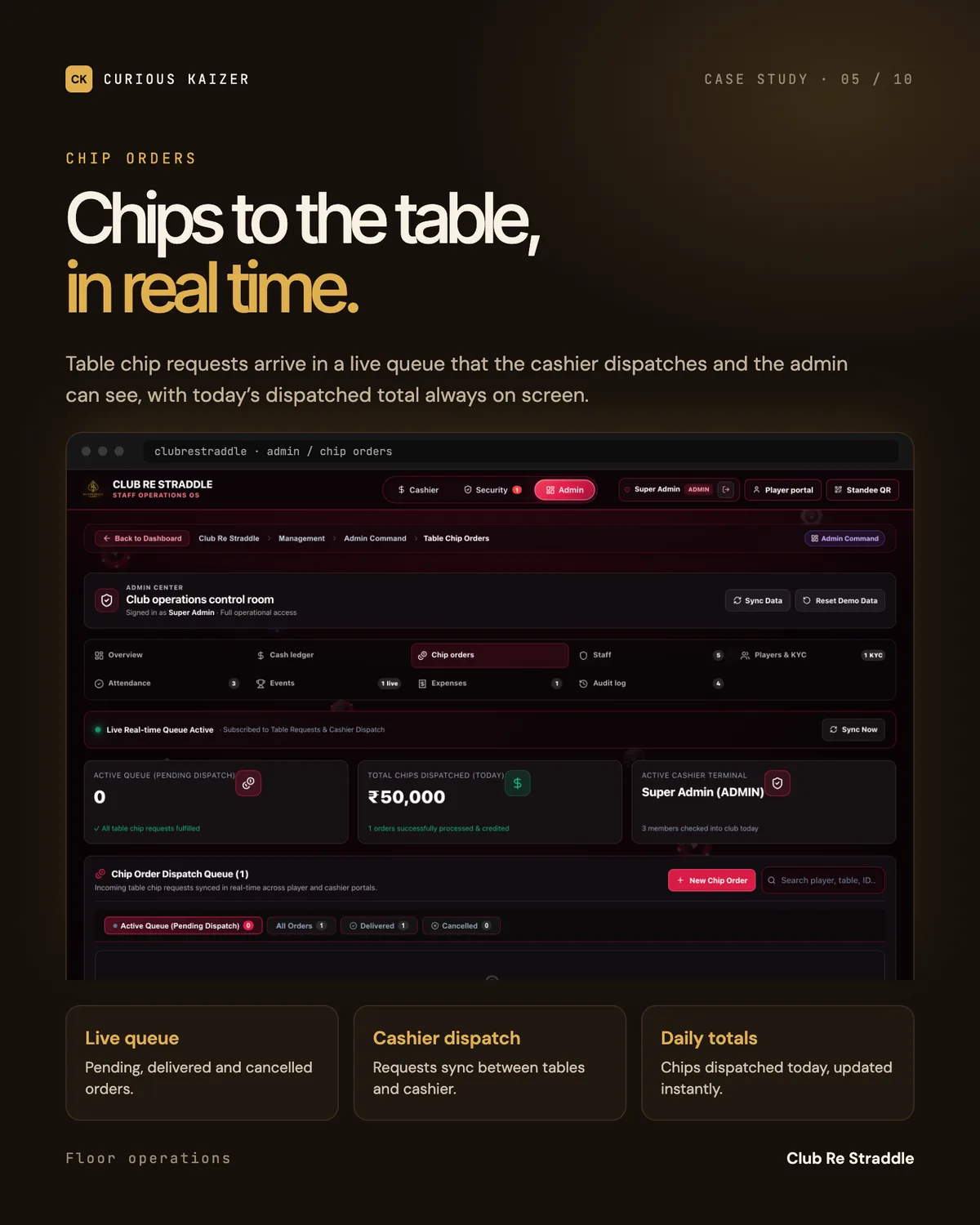 Club Re Straddle admin portal: Chip Orders
