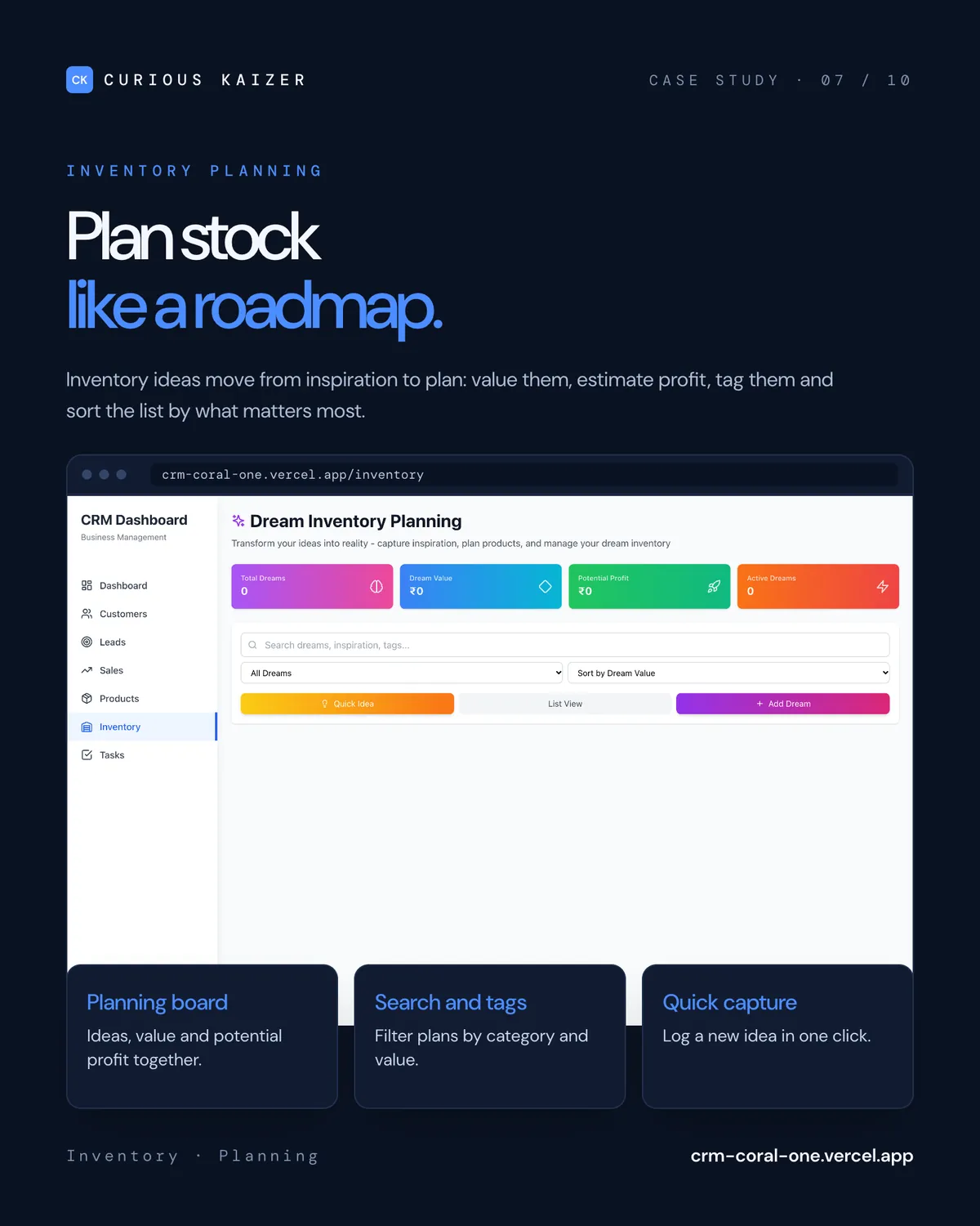 CuriousCRM Pro inventory planning board