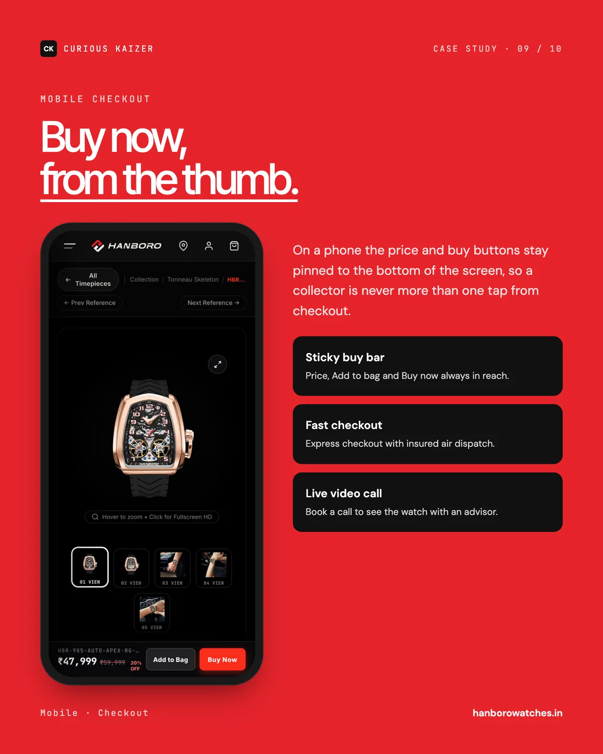 Hanboro mobile product page with sticky buy bar