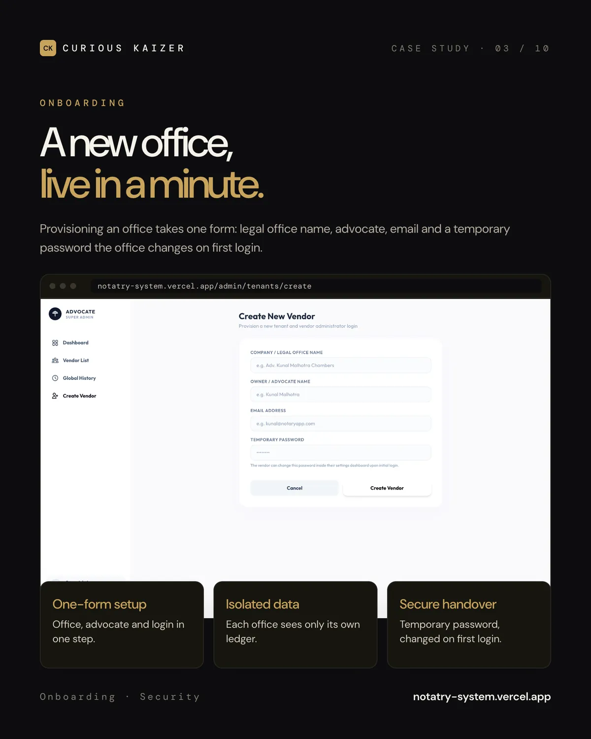 Notary Ledger create new office onboarding form