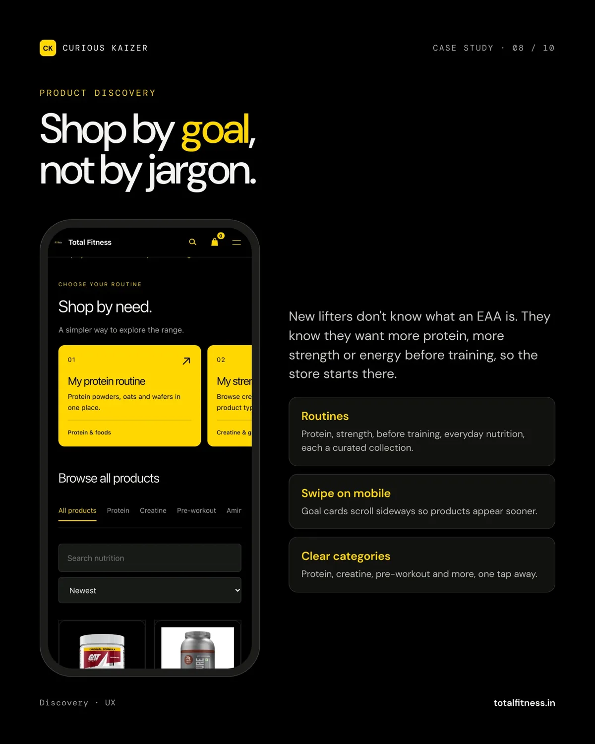 Total Fitness shop-by-goal product discovery on mobile